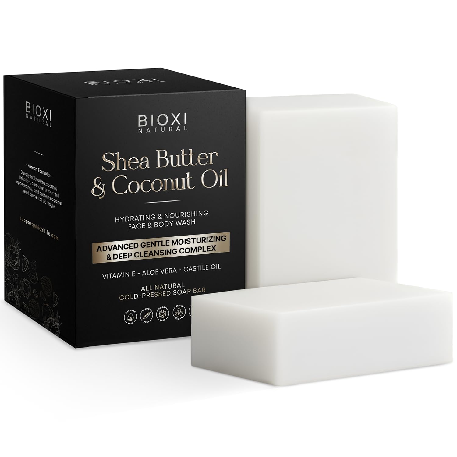 Shea Butter & Coconut Oil Soap Bar - Advanced Gentle Moisturizing & Deep Cleansing Face & Body Wash - Hydrating Natural Korean Cold-Pressed Formula with Vitamin E, Aloe Vera & Castile Oil - 2 Pack