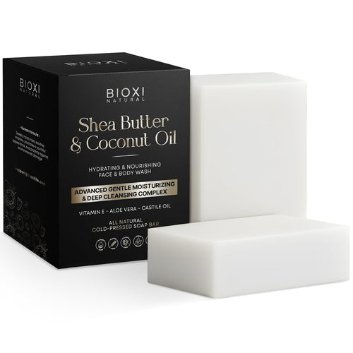 Shea Butter & Coconut Oil Soap Bar - Advanced Gentle Moisturizing & Deep Cleansing Face & Body Wash - Hydrating Natural Korean Cold-Pressed Formula with Vitamin E, Aloe Vera & Castile Oil - 2 Pack