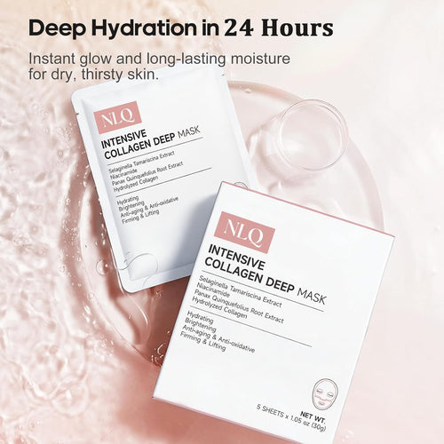 NLQ Intensive Collagen Deep Mask Skincare, Hydrating Overnight Face Mask for Glass Skin, Pore Refining, Firming & Plumping, Travel Essentials and Beauty Care Gifts for Women | 1.05oz(30g) x 5ea